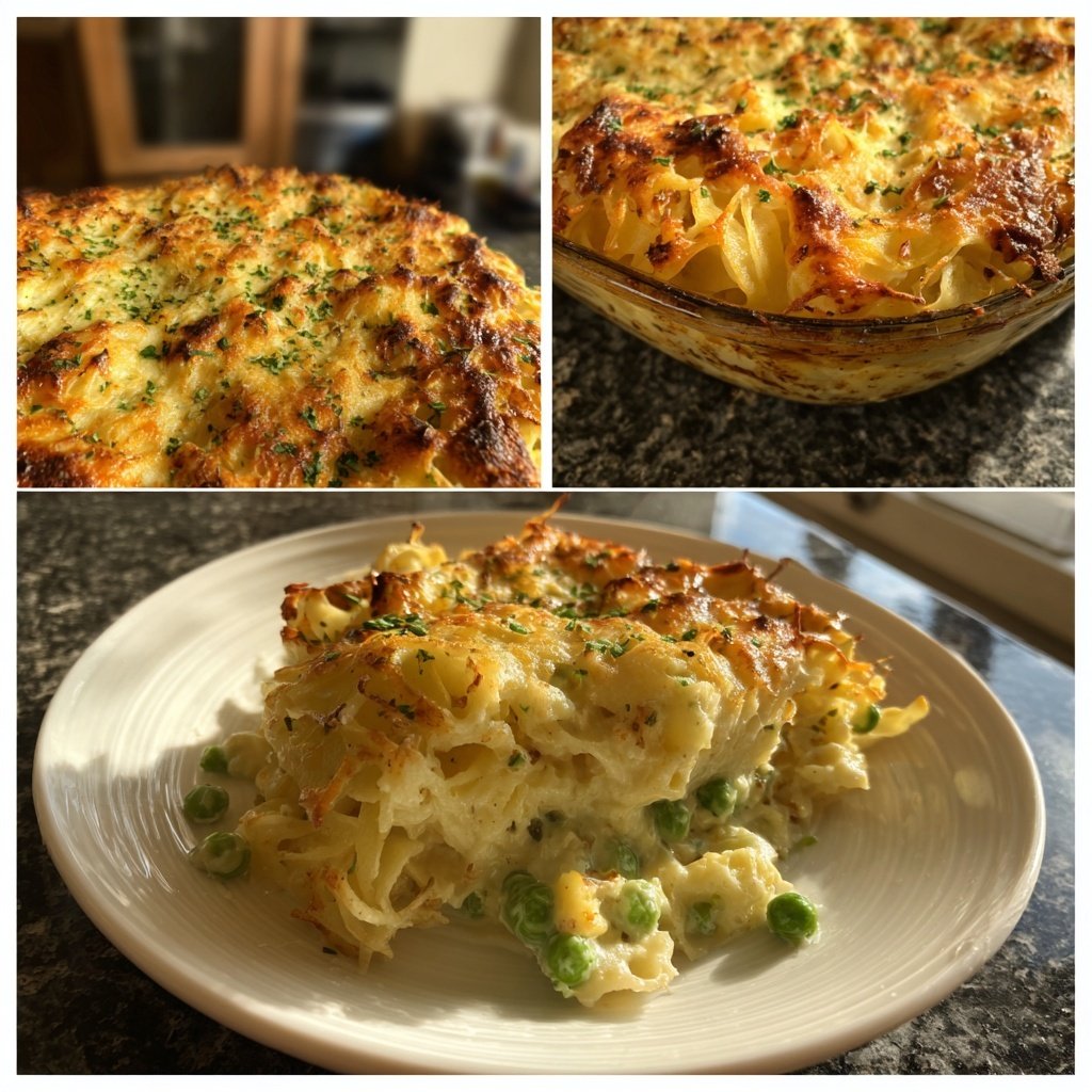 Nudelauflauf mit Erbsen
